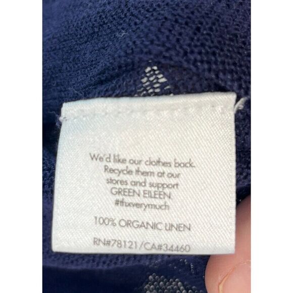 Eileen Fisher Sweater Organic Linen Size Medium Blue White Semi Sheer Knit - Picture 5 of 11